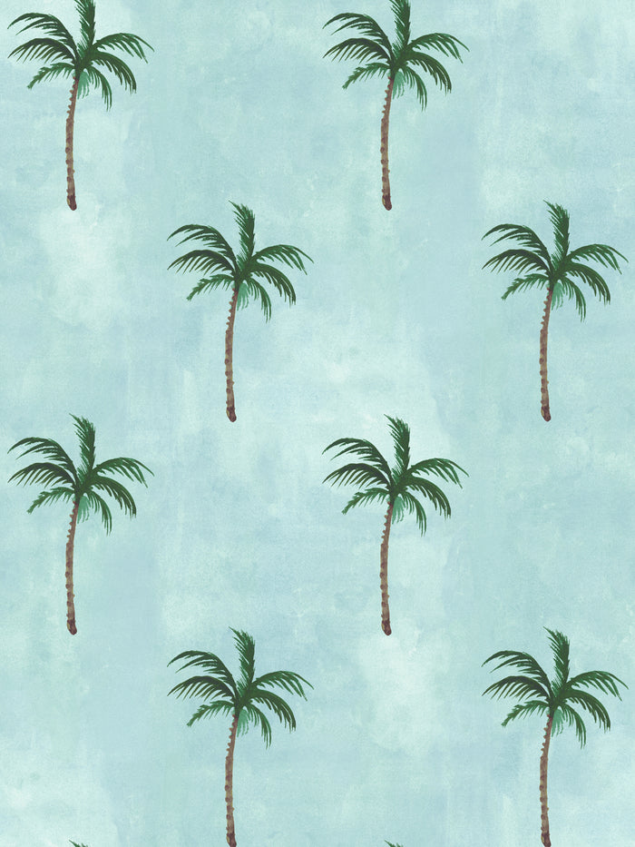 'Allover Palm' Wallpaper by Mary Maguire - Blue