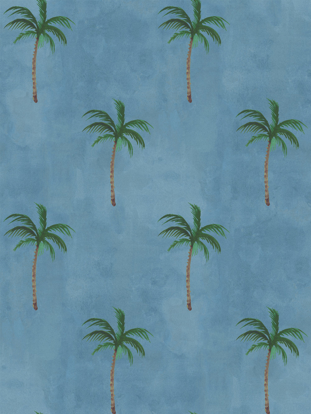 Cadet blue wallpaper with repeating palm tree pattern