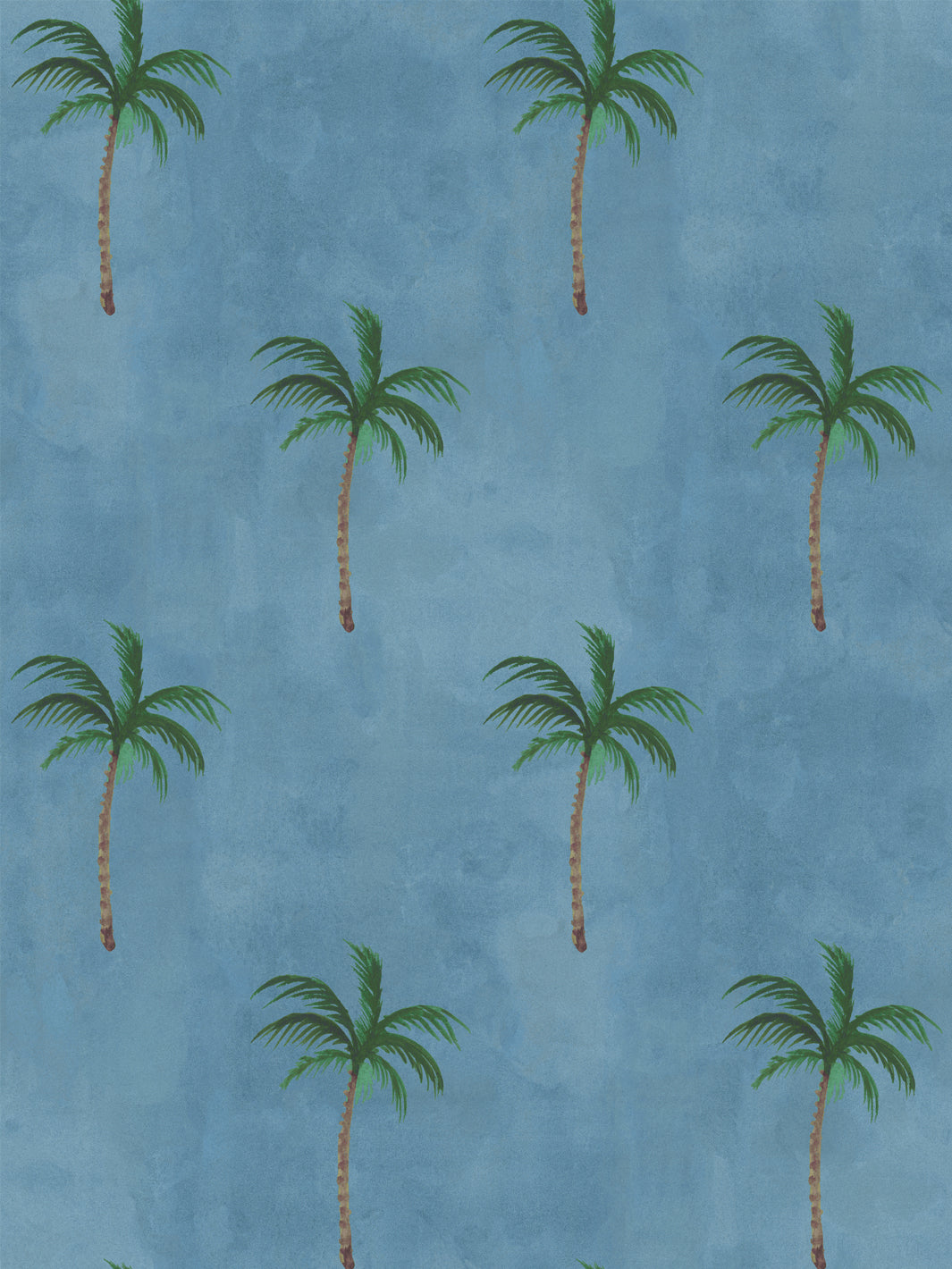 Cadet blue wallpaper with repeating palm tree pattern