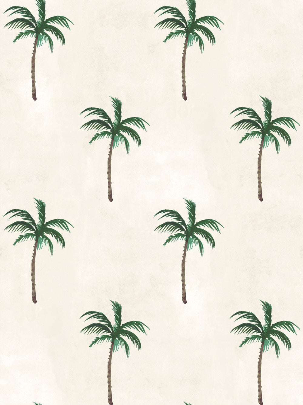 Ivory palm tree allover wallpaper pattern with repeating green tree motifs