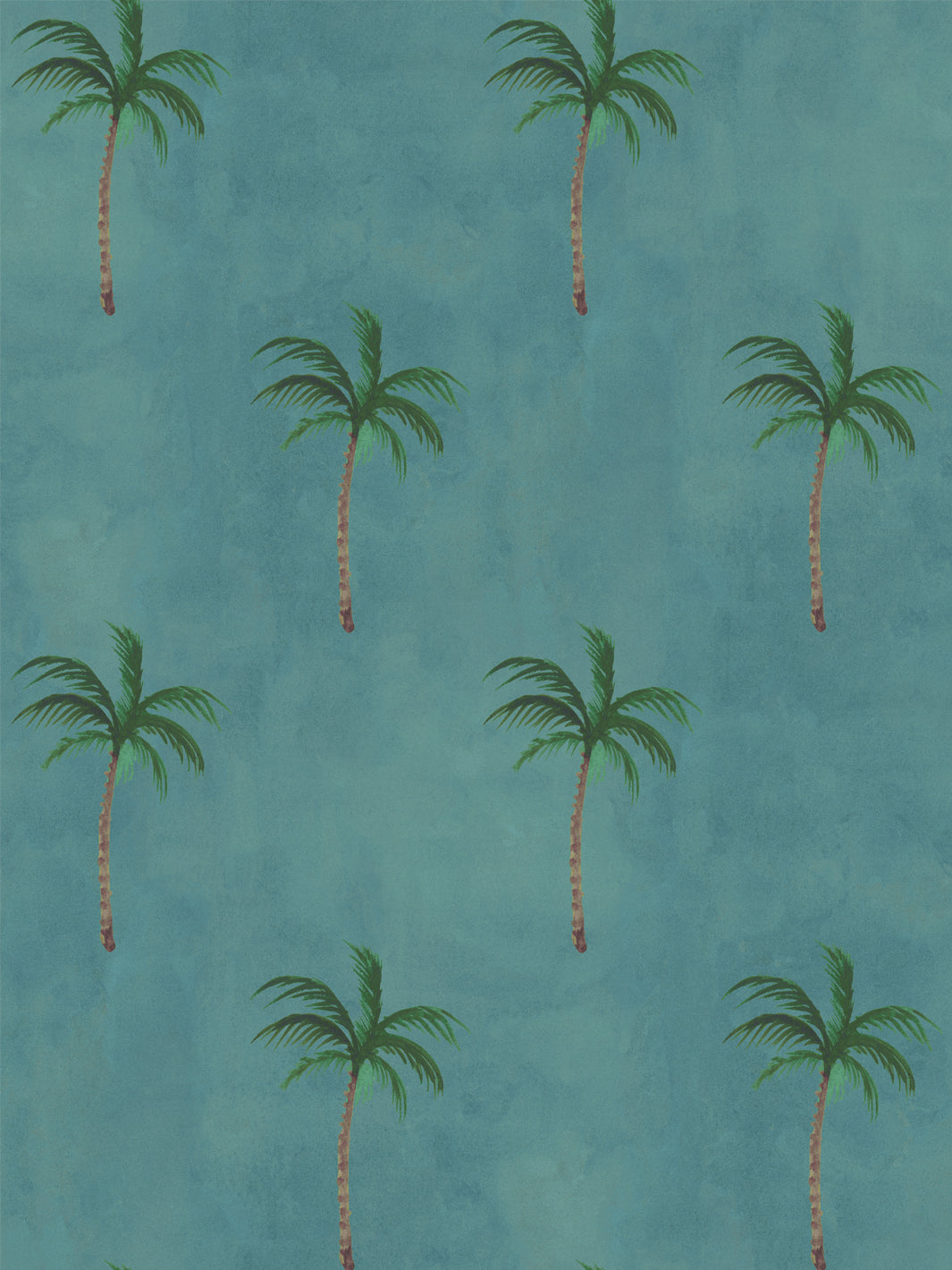 Ocean-blue wallpaper with repeating green palm trees and red-brown trunks