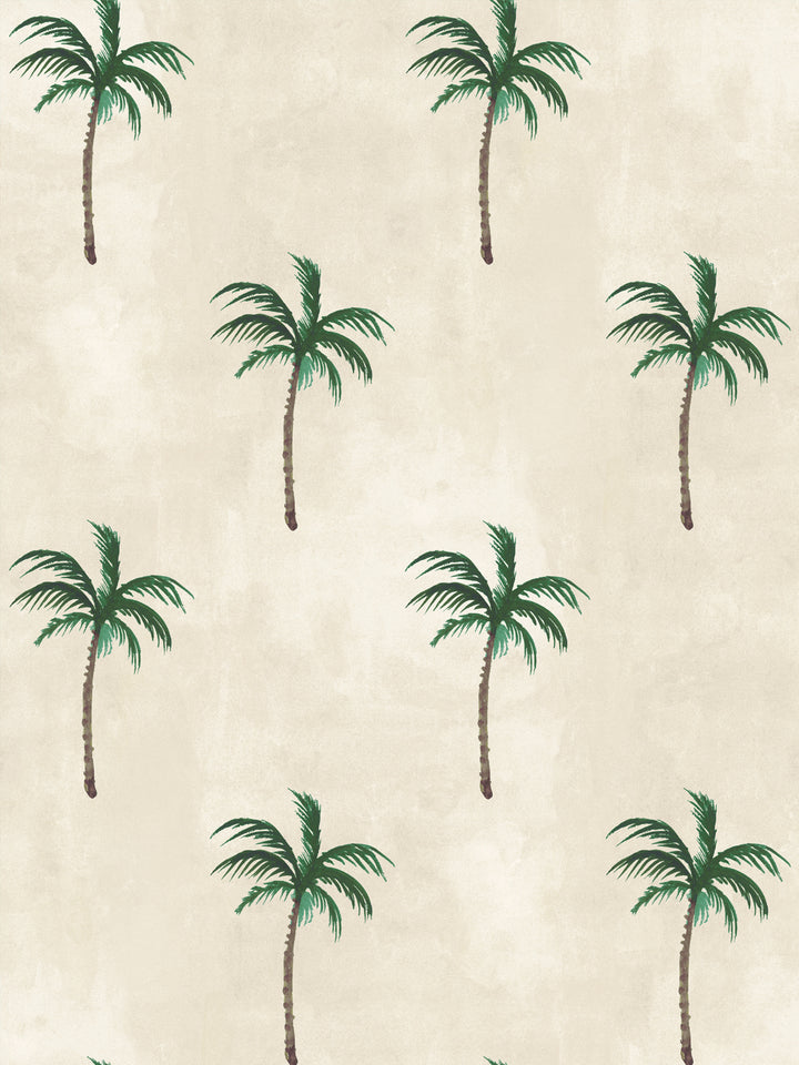 Parchment palm leaf allover wallpaper with green palm tree pattern