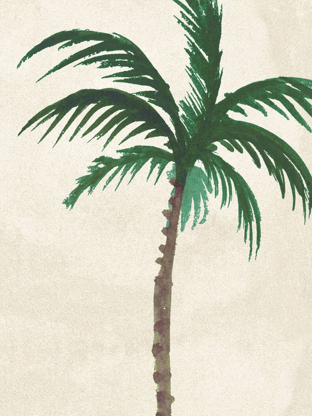 Parchment wallpaper with dark green palm fronds and slender tree trunks
