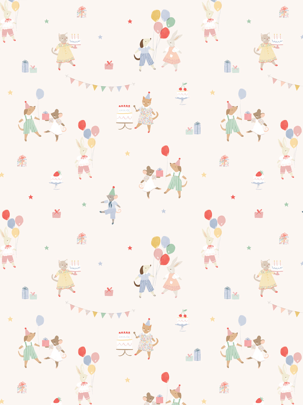 'Animal Friends' Gift Wrap by Meri Meri - Cream