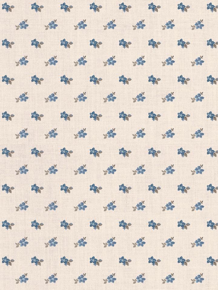 'Anna Floral' Tea Stained Linen Fabric by Nathan Turner - Blue Brown