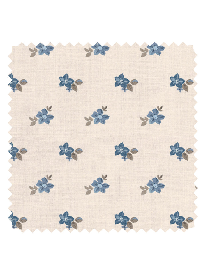 'Anna Floral' Tea Stained Linen Fabric by Nathan Turner - Blue Brown