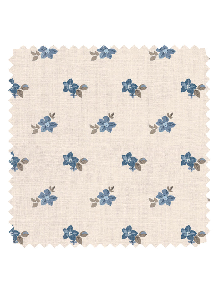 'Anna Floral' Tea Stained Linen Fabric by Nathan Turner - Blue Brown