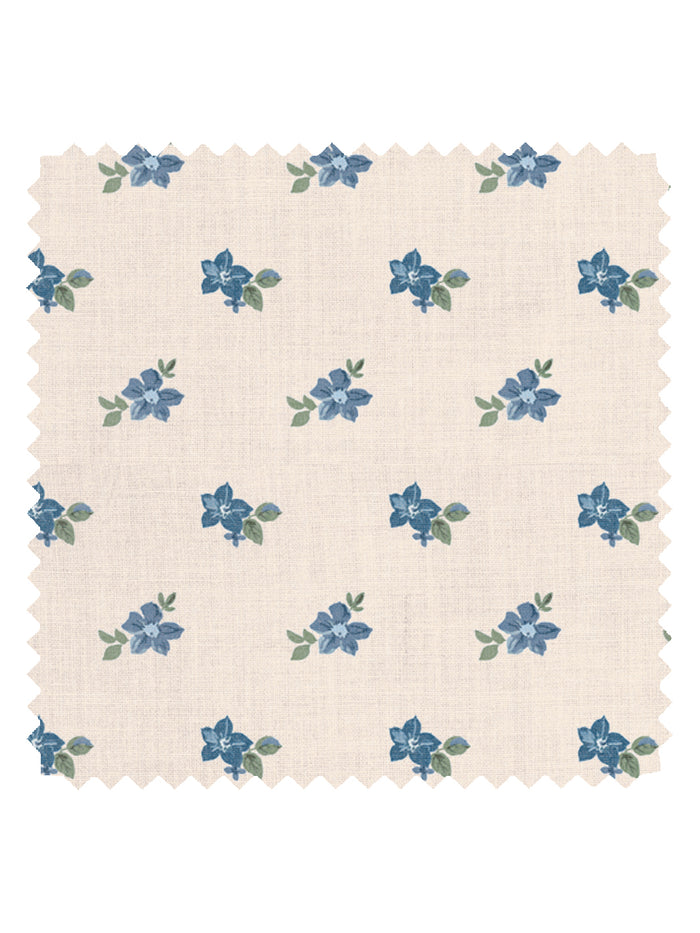 'Anna Floral' Tea Stained Linen Fabric by Nathan Turner - Blue Green