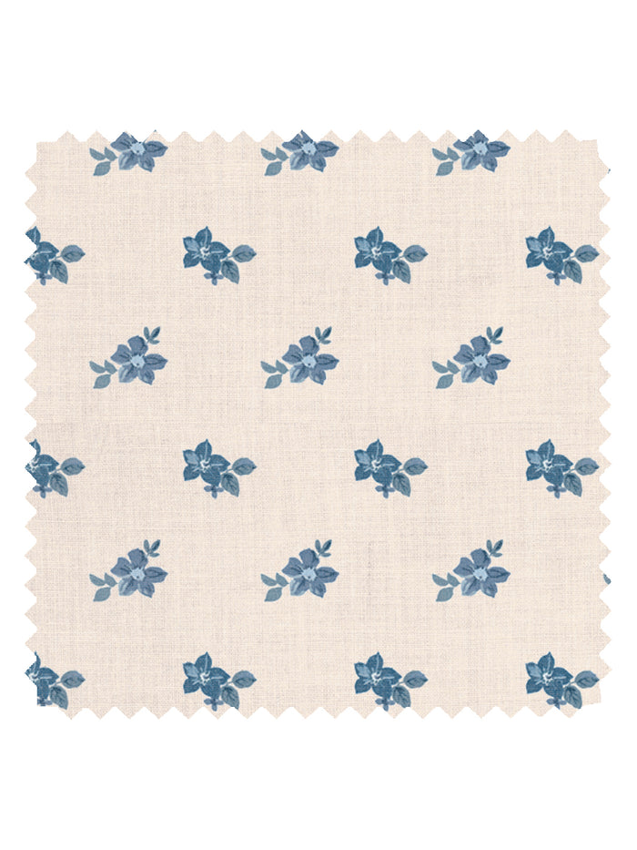 'Anna Floral' Tea Stained Linen Fabric by Nathan Turner - Blues