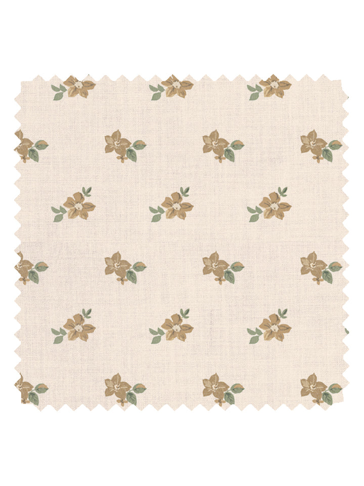 'Anna Floral' Tea Stained Linen Fabric by Nathan Turner - Gold Green