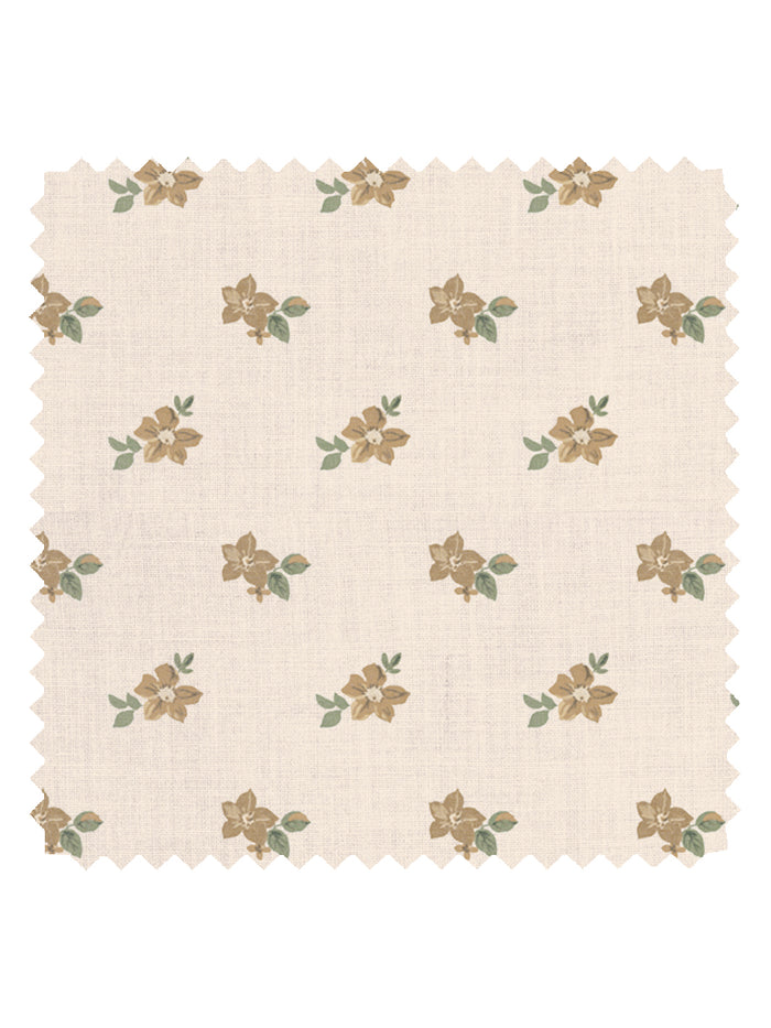 'Anna Floral' Tea Stained Linen Fabric by Nathan Turner - Gold Green