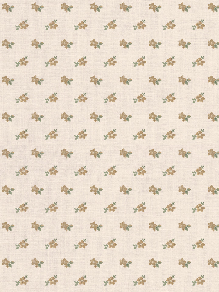 'Anna Floral' Tea Stained Linen Fabric by Nathan Turner - Gold Green