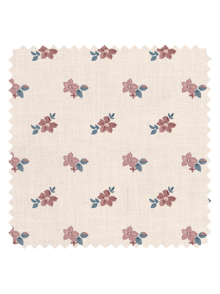'Anna Floral' Tea Stained Linen Fabric by Nathan Turner - Pink Blue