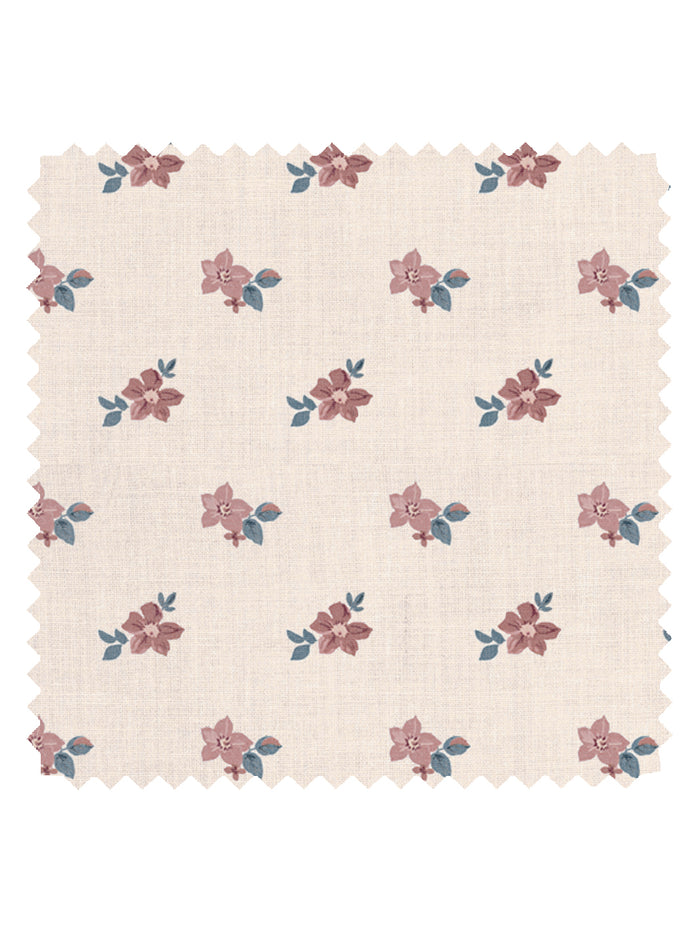 'Anna Floral' Tea Stained Linen Fabric by Nathan Turner - Pink Blue