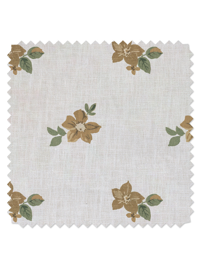 Anna Floral' Linen Fabric by Nathan Turner - Gold Green