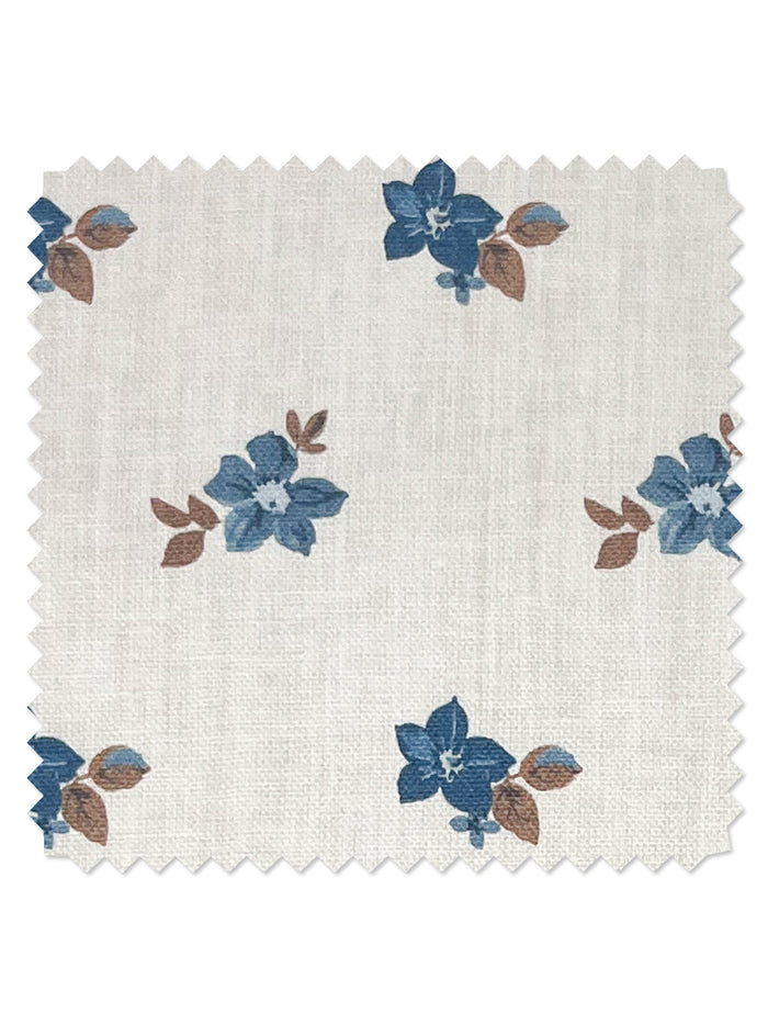 Anna Floral' Linen Fabric by Nathan Turner - Blue Brown