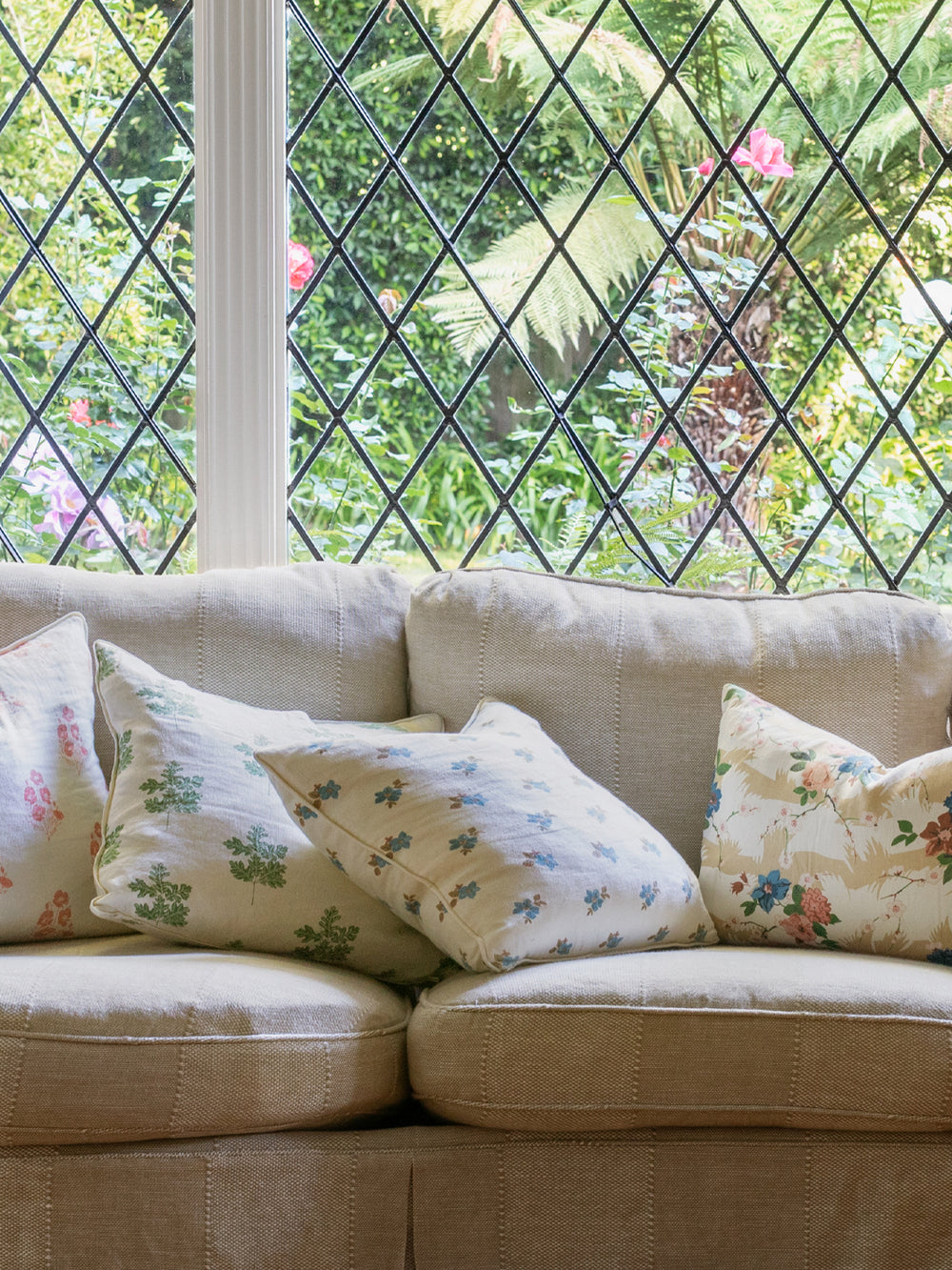 anna floral linen fabric by nathan turner blue brown