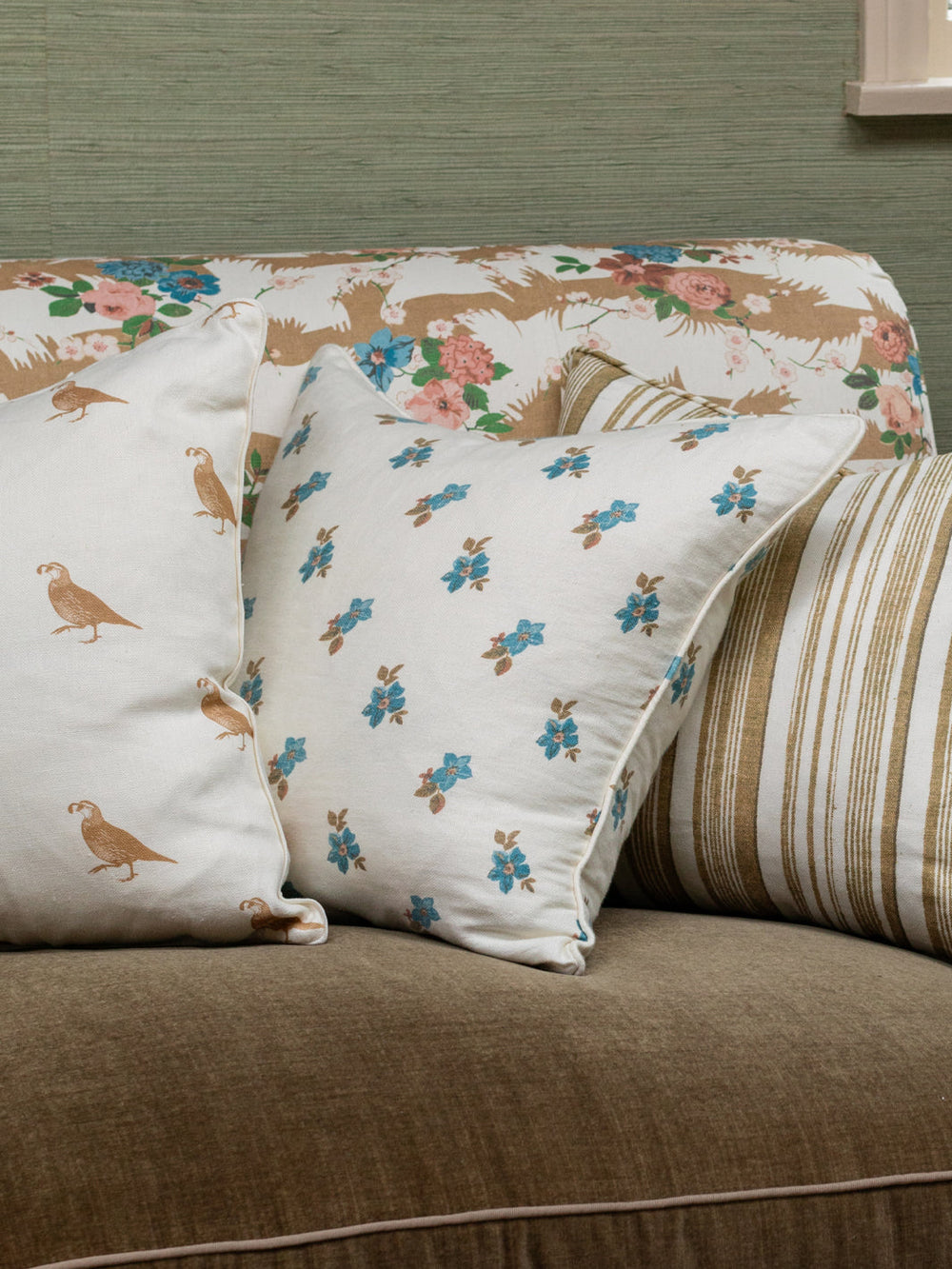 anna floral linen fabric by nathan turner blue brown