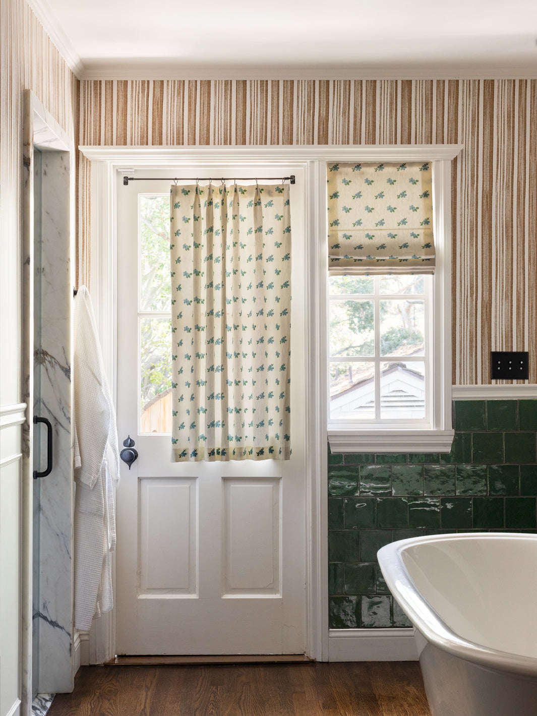 anna floral linen fabric by nathan turner blue green