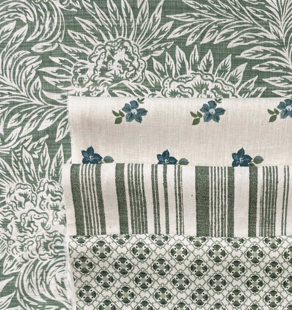 anna floral linen fabric by nathan turner blue green