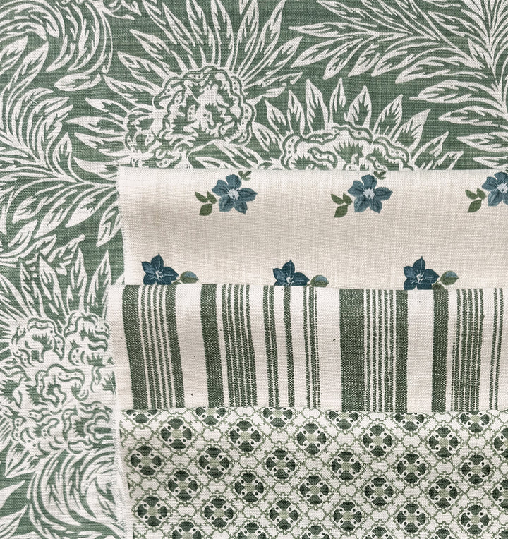 anna floral linen fabric by nathan turner blue green