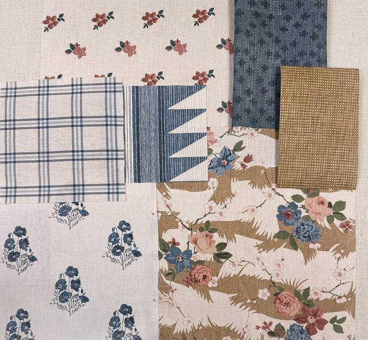 anna floral linen fabric by nathan turner pink blue