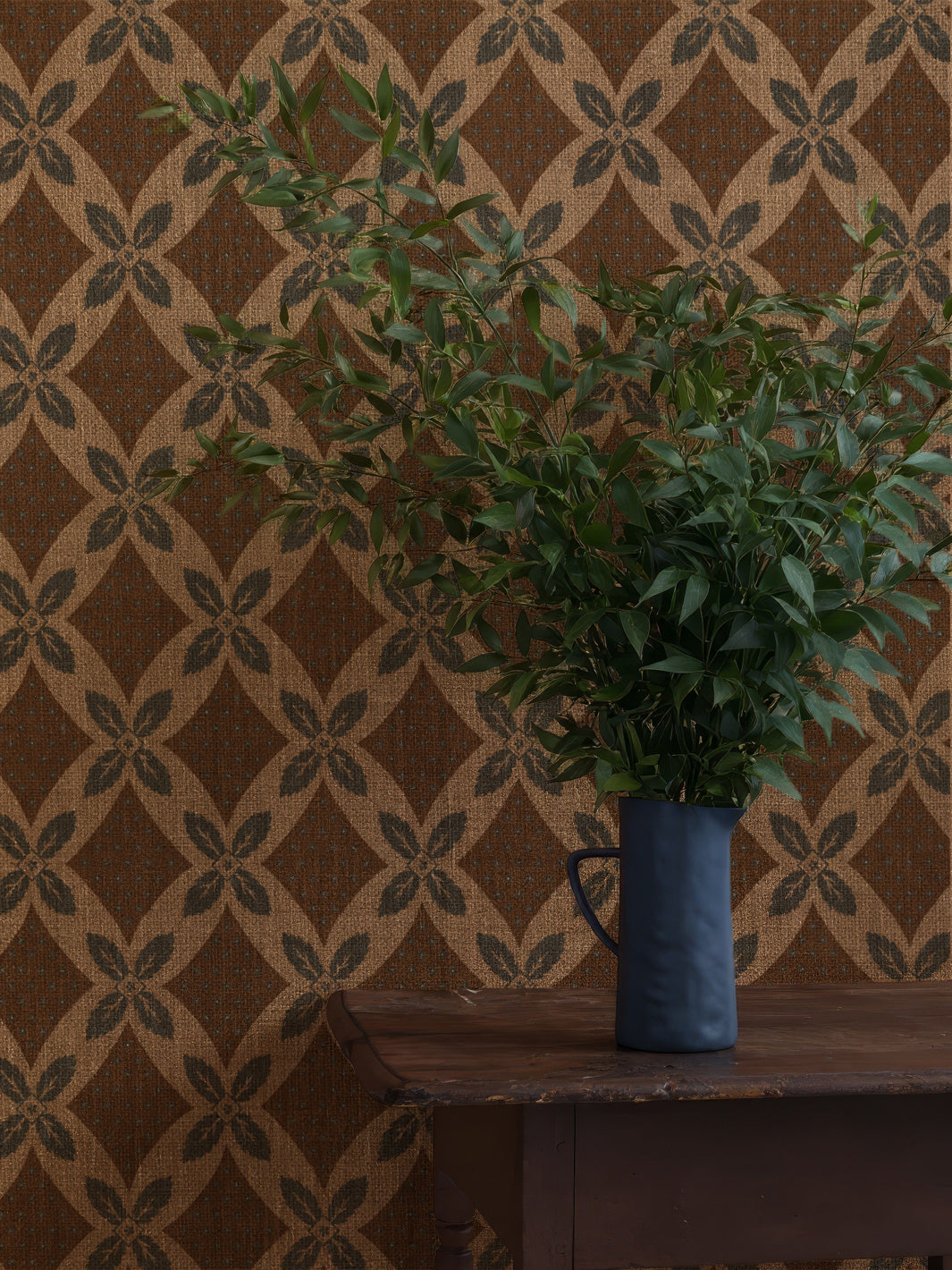 'Arthur' Burlap Wallpaper by Nathan Turner - Blue on Brown