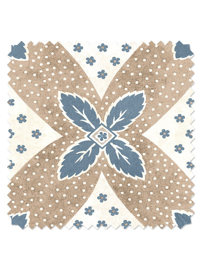 'Arthur' Linen Fabric by Nathan Turner - Blue / Taupe