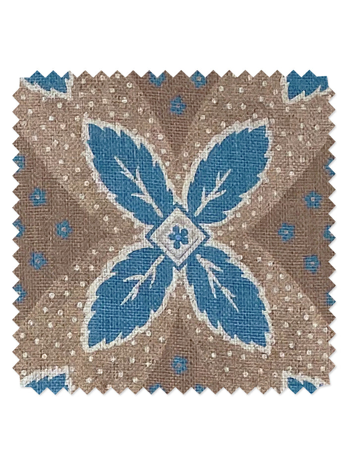 Arthur' Linen Fabric by Nathan Turner - Blue on Brown