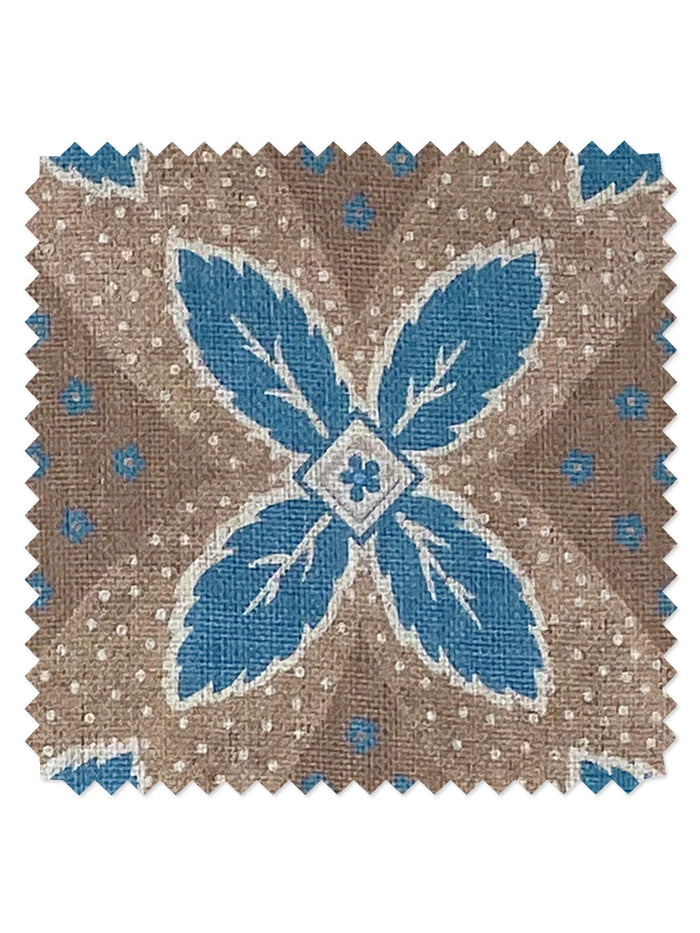 'Arthur' Linen Fabric by Nathan Turner - Blue on Brown