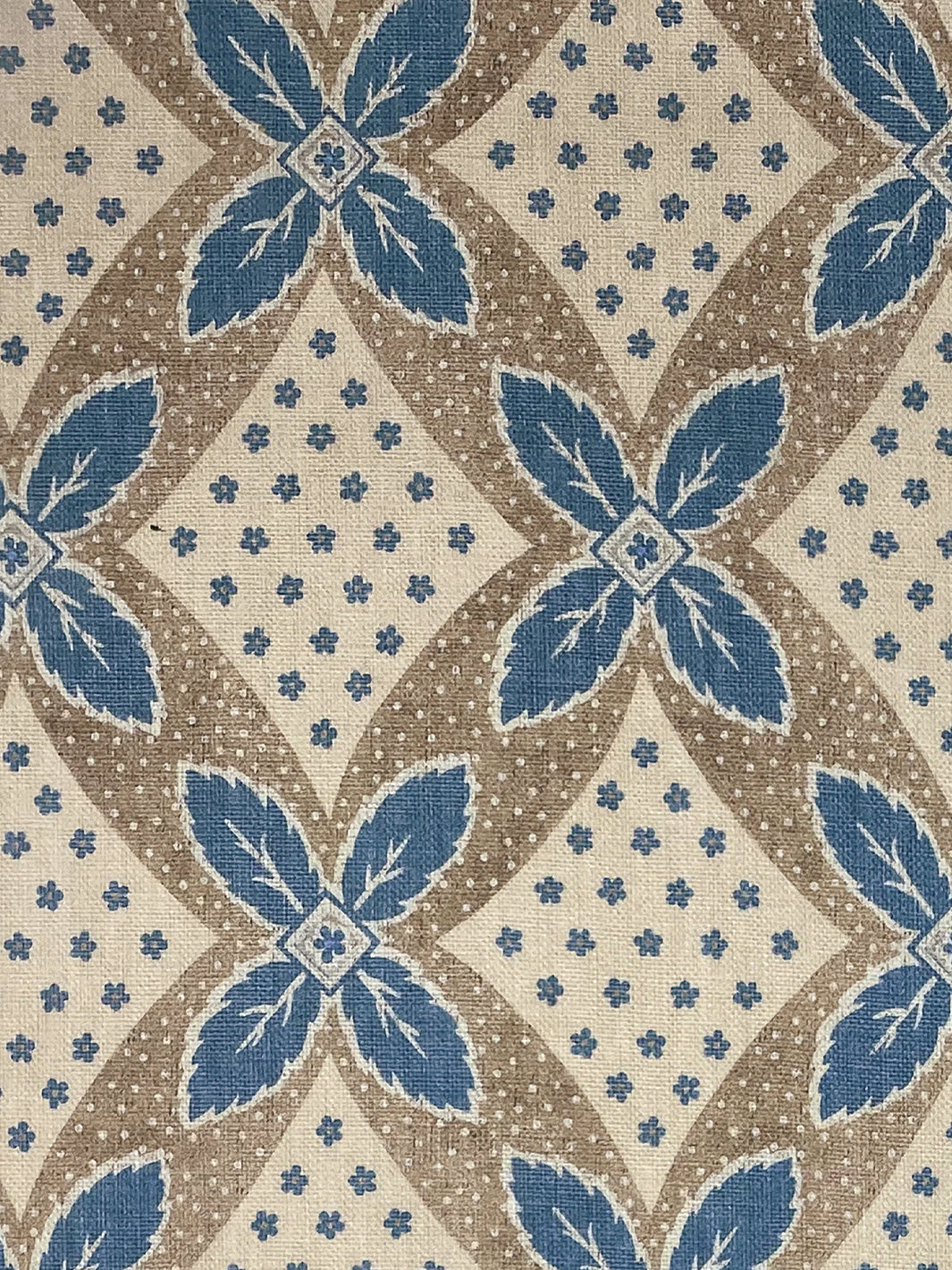 'Arthur' Linen Fabric by Nathan Turner - Blue on Taupe