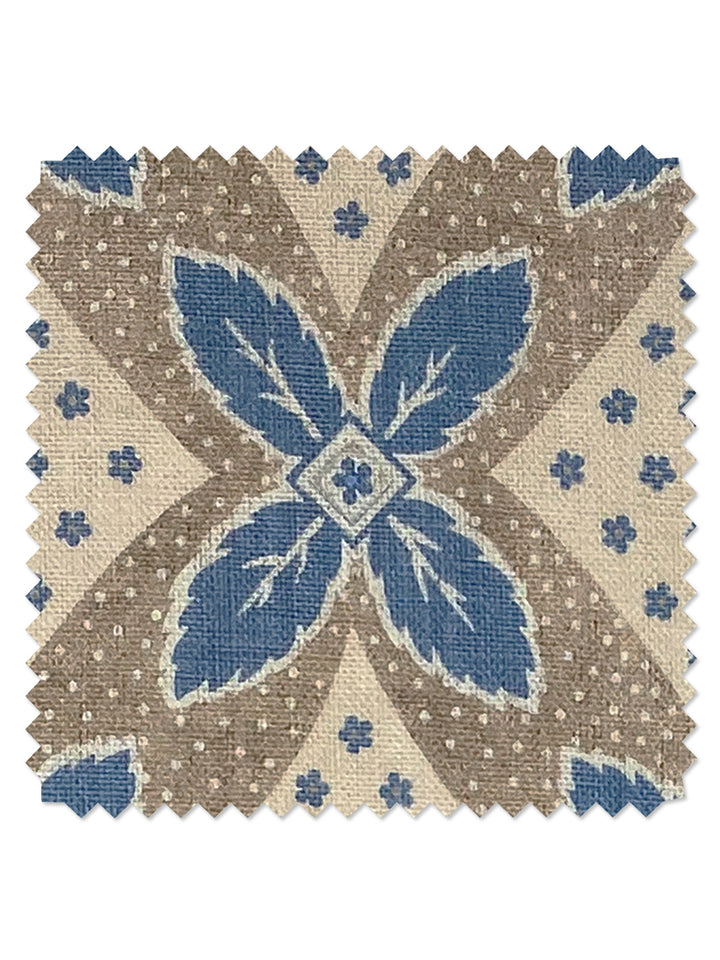 arthur linen fabric by nathan turner blue on taupe