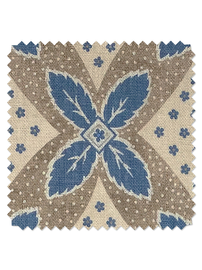 Arthur' Linen Fabric by Nathan Turner - Blue on Taupe
