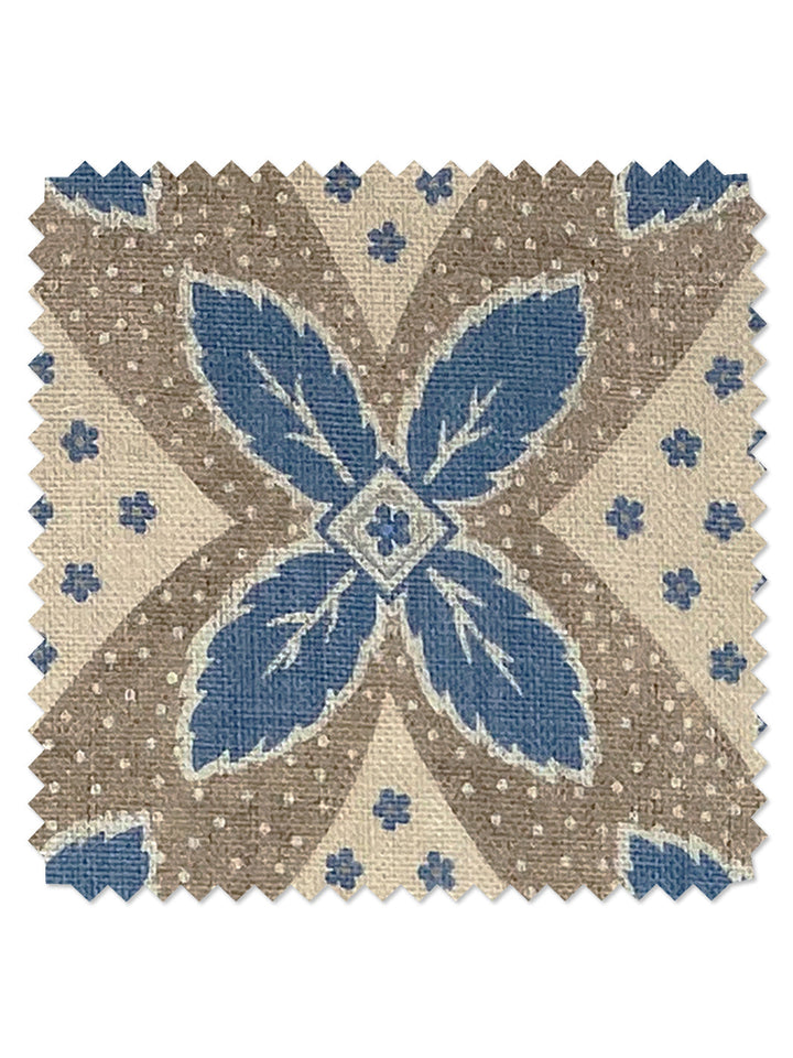 arthur linen fabric by nathan turner blue on taupe