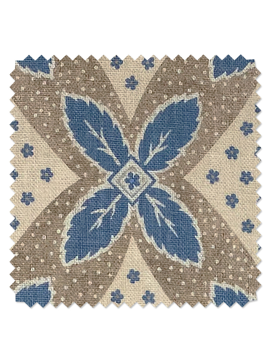 'Arthur' Linen Fabric by Nathan Turner - Blue on Taupe