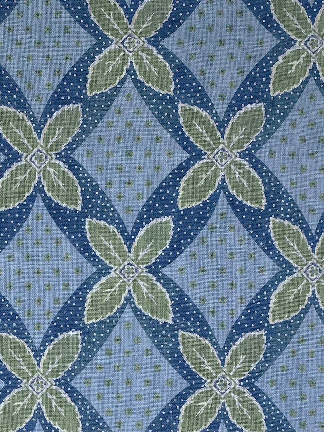 'Arthur' Linen Fabric by Nathan Turner - Green on Blue