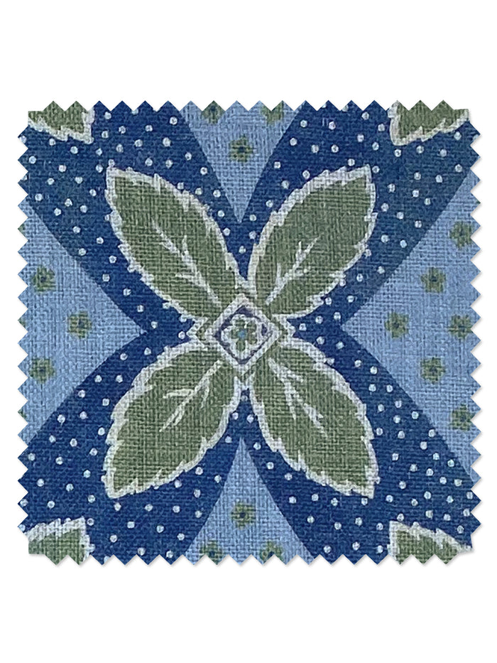 'Arthur' Linen Fabric by Nathan Turner - Green on Blue