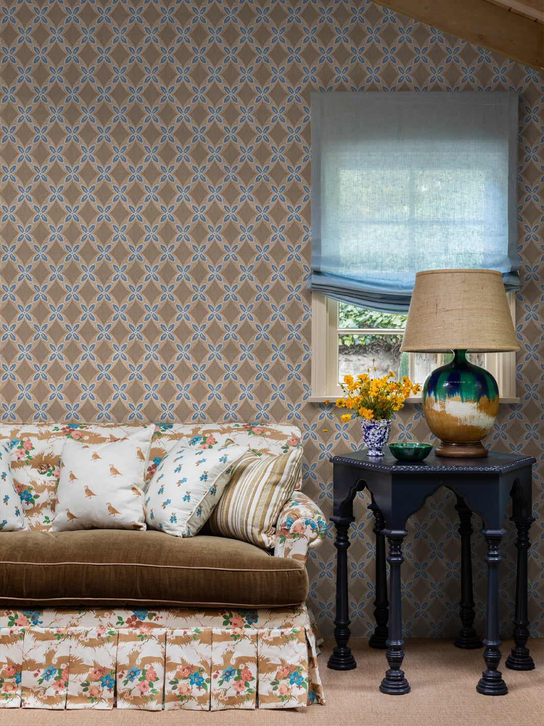 'Arthur' Wallpaper by Nathan Turner - Blue on Brown – Wallshoppe