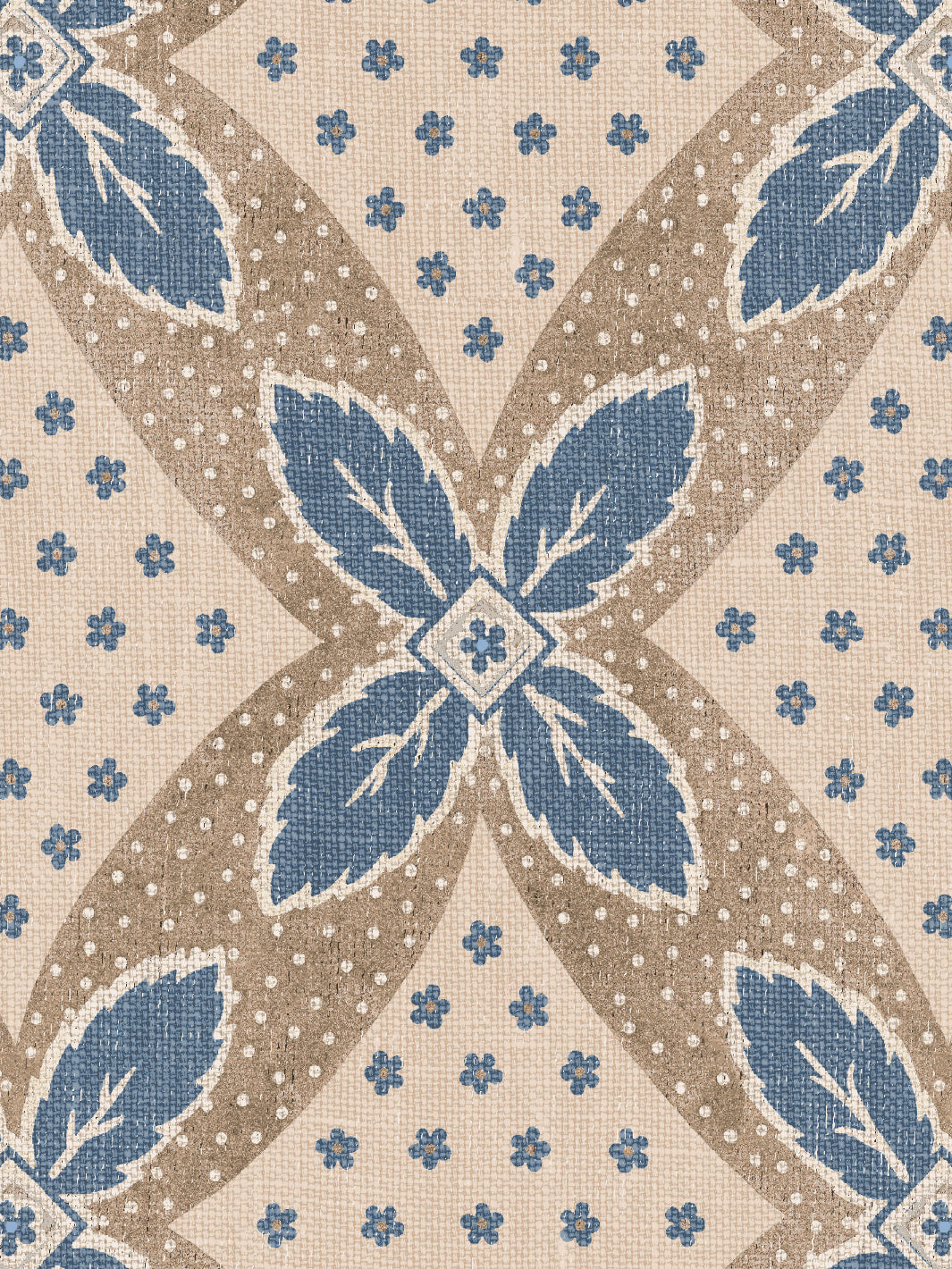 'Arthur' Wallpaper by Nathan Turner - Blue on Taupe
