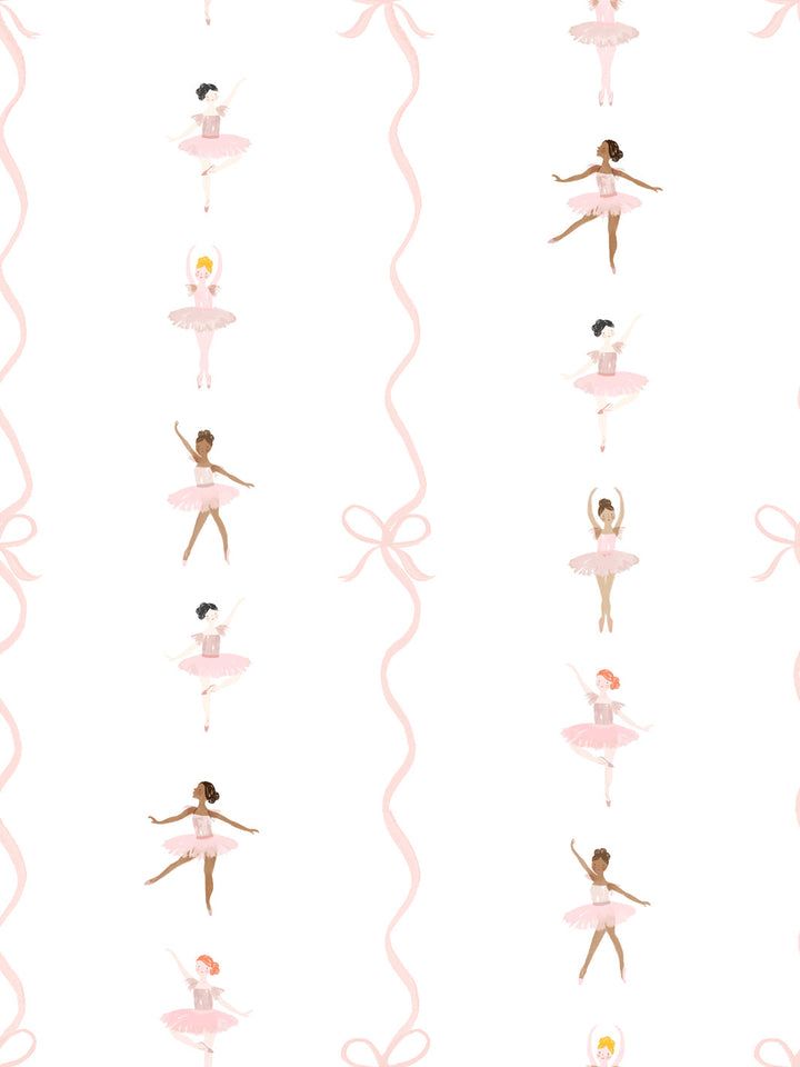 'Ballerina Stripe' Wallpaper by Meri Meri - Pink