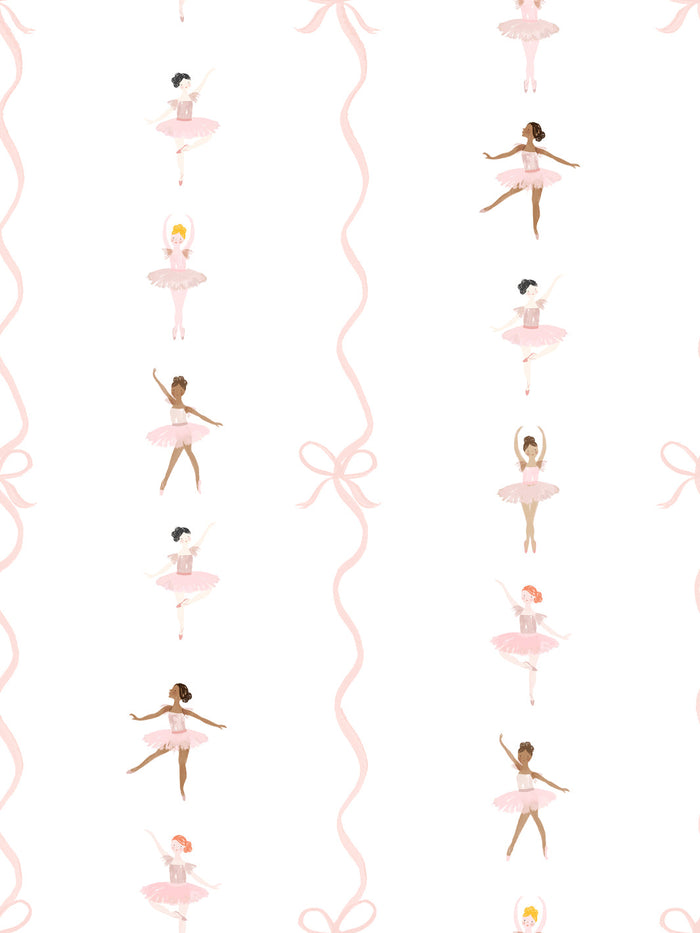 'Ballerina Stripe' Wallpaper by Meri Meri - Pink