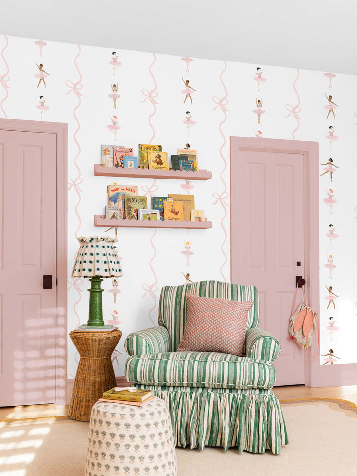 'Ballerina Stripe' Wallpaper by Meri Meri - Pink