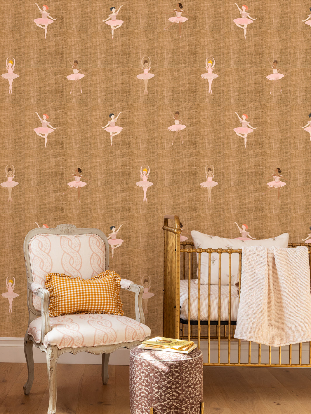 'Ballerinas on Gold' Wallpaper by Meri Meri - Gold