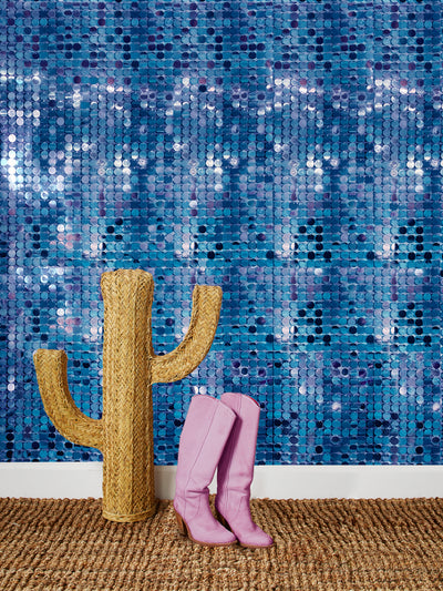 'Barbie™ Sequin' Wallpaper by Barbie™ - Blue on Silver Mylar