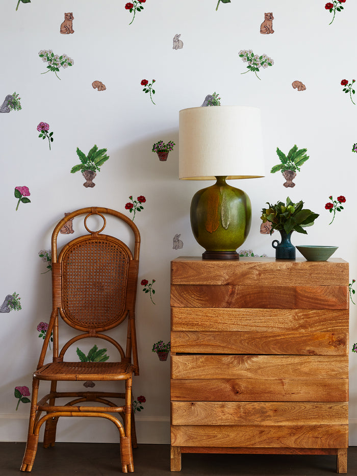 'Bel Air Rose Garden' Wallpaper by Carly Beck - White