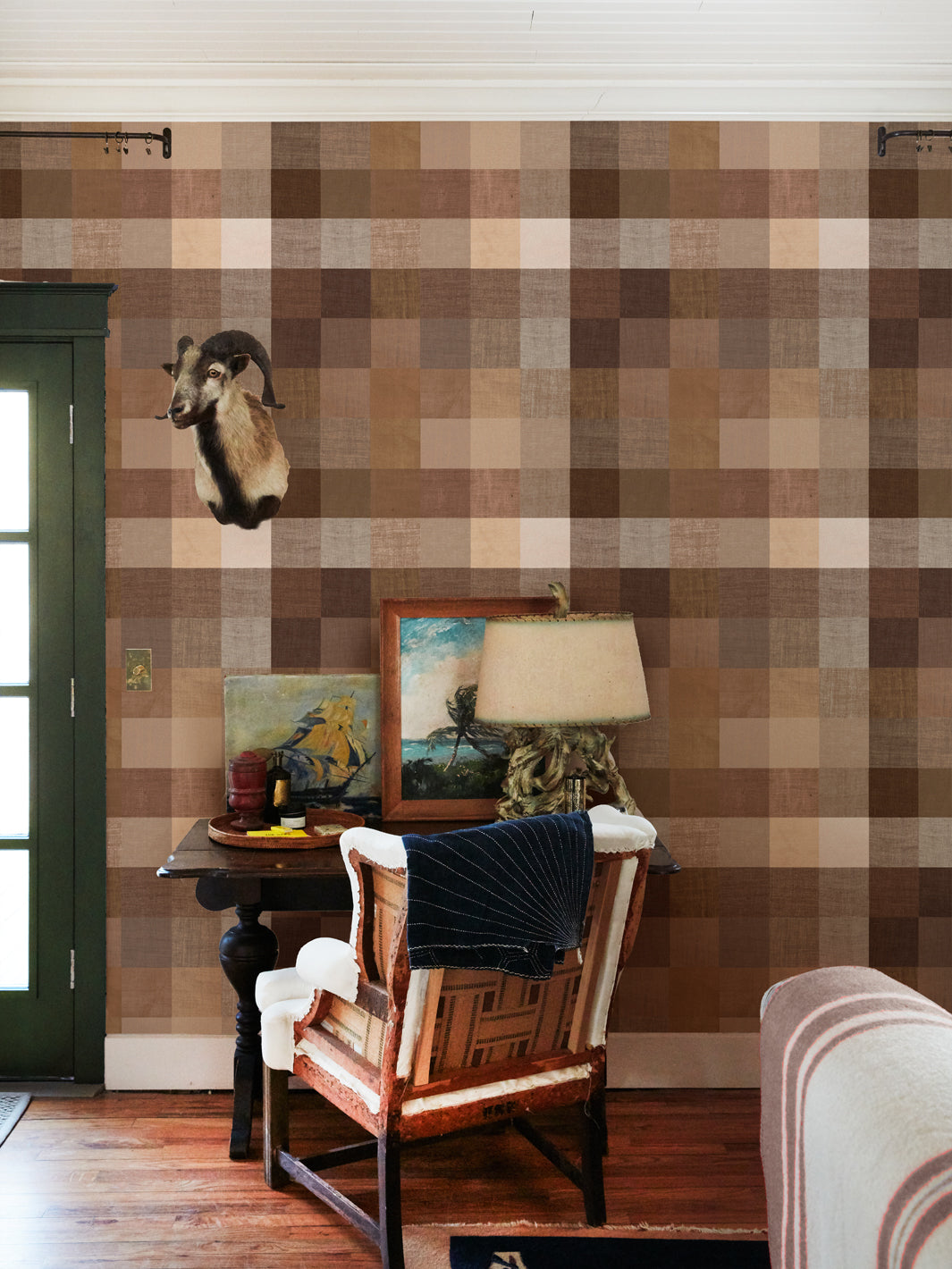 'Bellport Madras Large' Wallpaper by Chris Benz - Brown