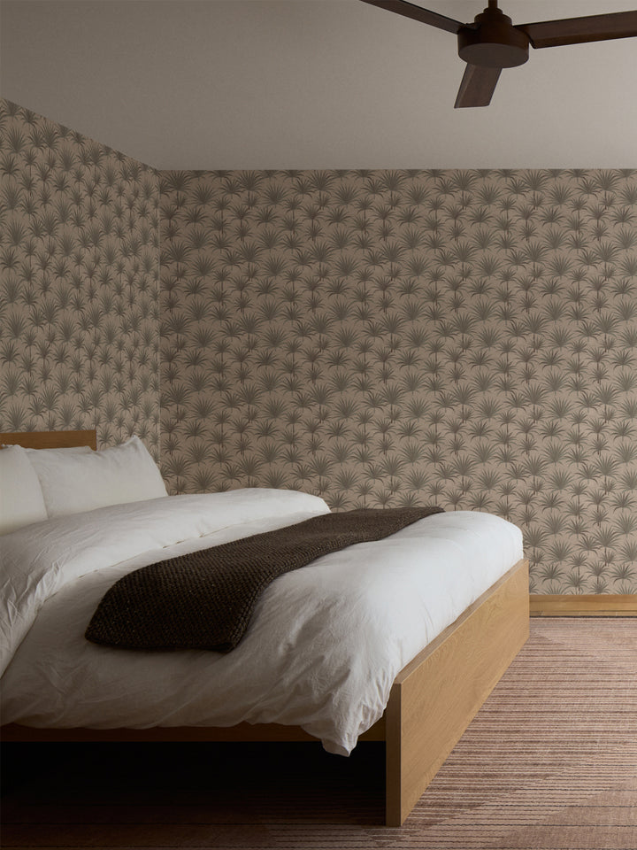 'Bismark Palm' Wallpaper by Wallshoppe - Taupe - Room Shot