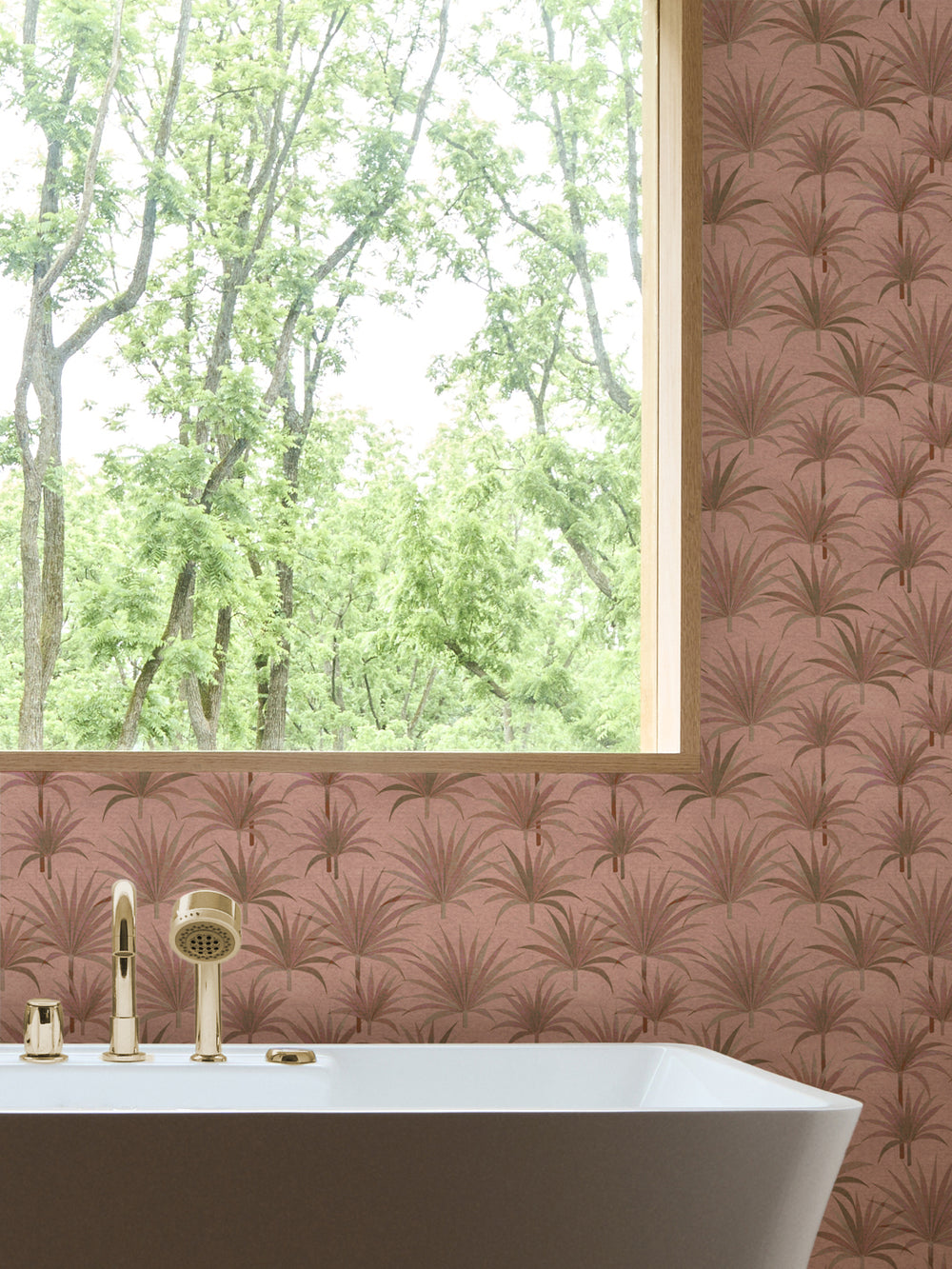 'Bismark Palm' Wallpaper by Wallshoppe - Terracotta Coral - Room Shot