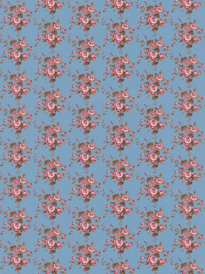 'Bouquet Gloire' Linen Fabric by Clare V. - Azure Rose