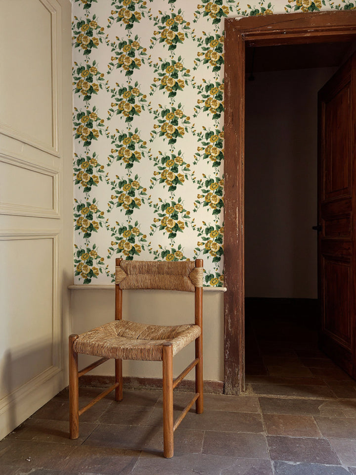 'Bouquet Gloire' Wallpaper by Clare V. - Yellow Green